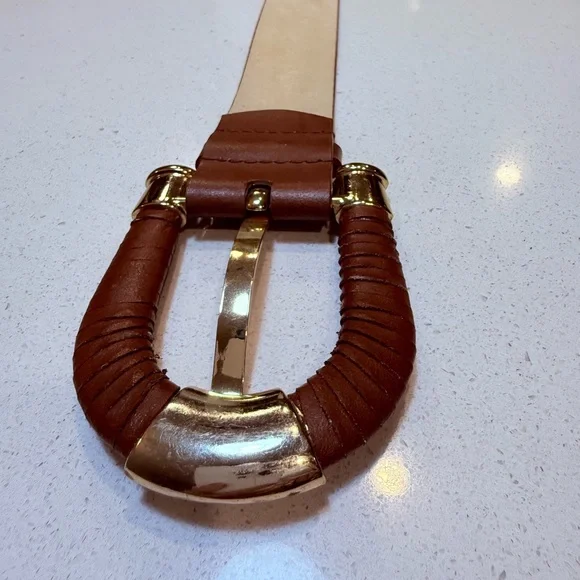 ANTONIO MELANI Brown and Gold Leather “Thick” Belt - Picture 6 of 14